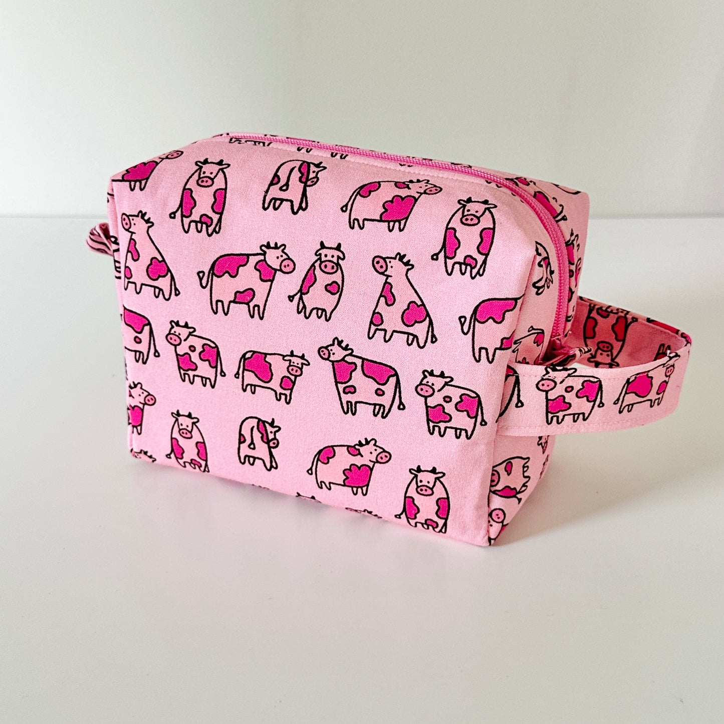 pink cow patterned cotton makeup cosmetic bags 