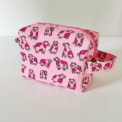 pink cow patterned cotton makeup cosmetic bags 