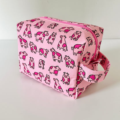 pink cow patterned cotton makeup cosmetic bags 