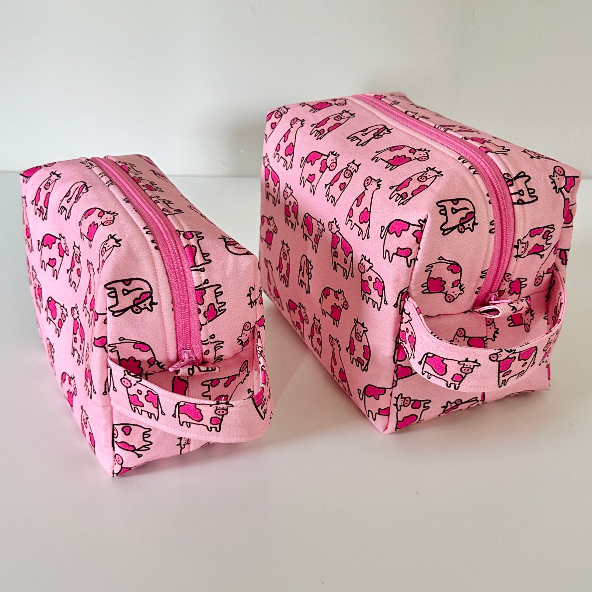 pink cow patterned cotton makeup cosmetic bags 