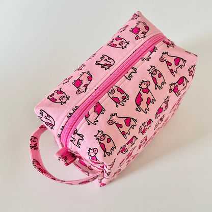 pink cow patterned cotton makeup cosmetic bags 