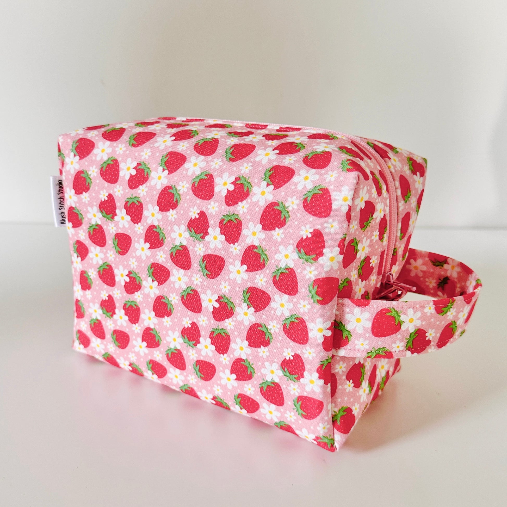 pink strawberry daisy floral patterned cotton makeup cosmetic bags 