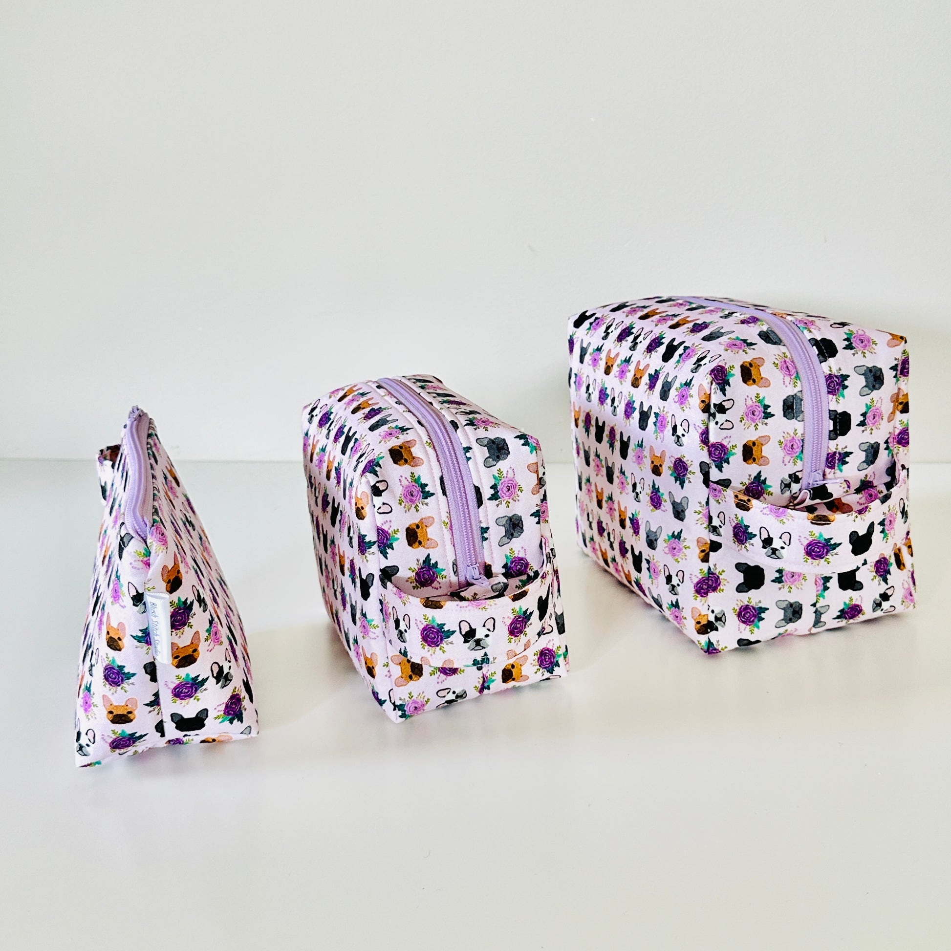 purple frenchie dog  pattern cotton makeup cosmetic bags 