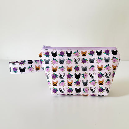 purple frenchie dog  pattern cotton makeup cosmetic bags 