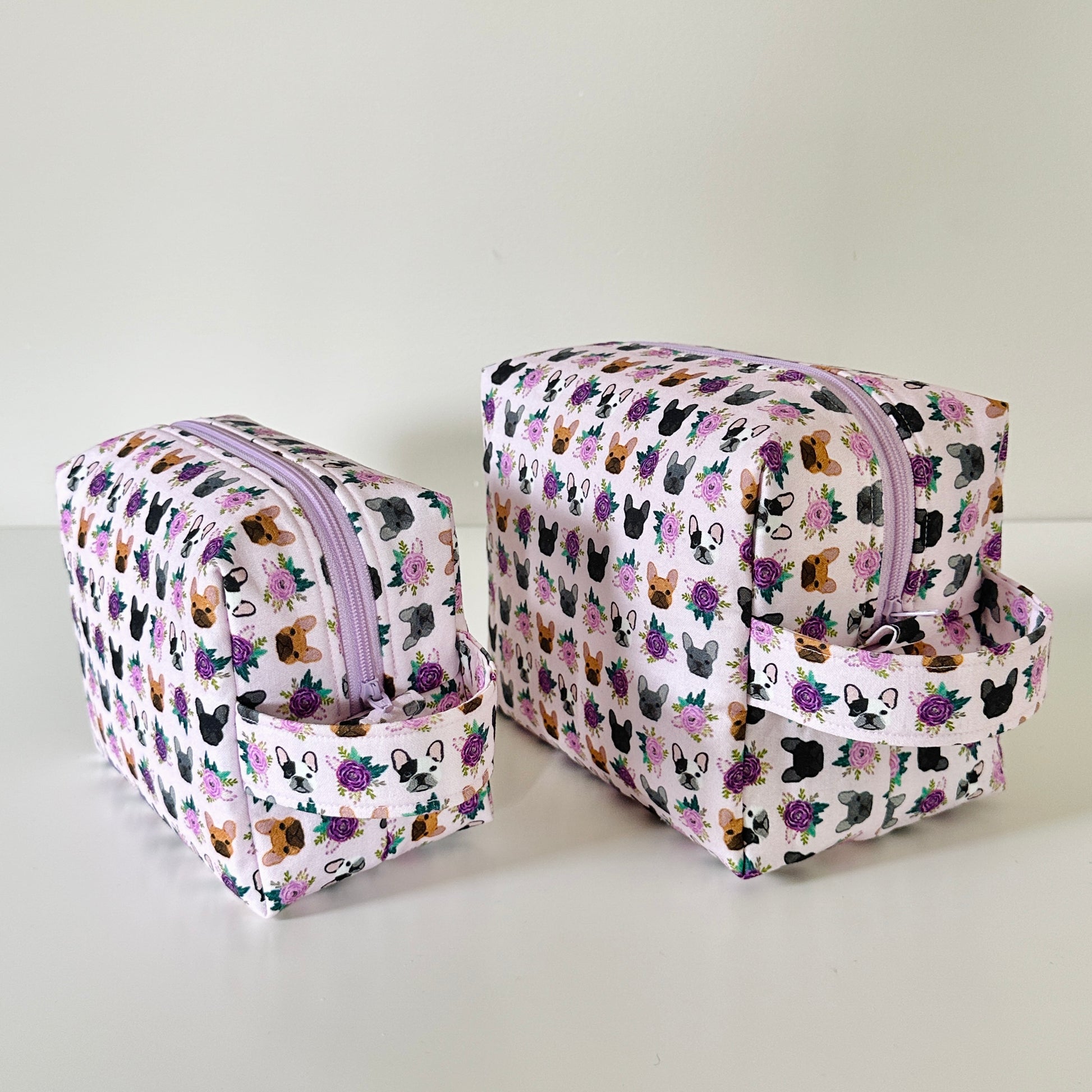 purple frenchie dog  pattern cotton makeup cosmetic bags 
