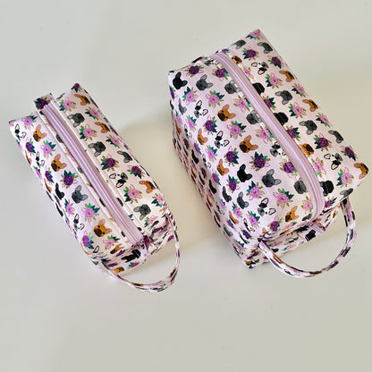purple frenchie dog  pattern cotton makeup cosmetic bags 