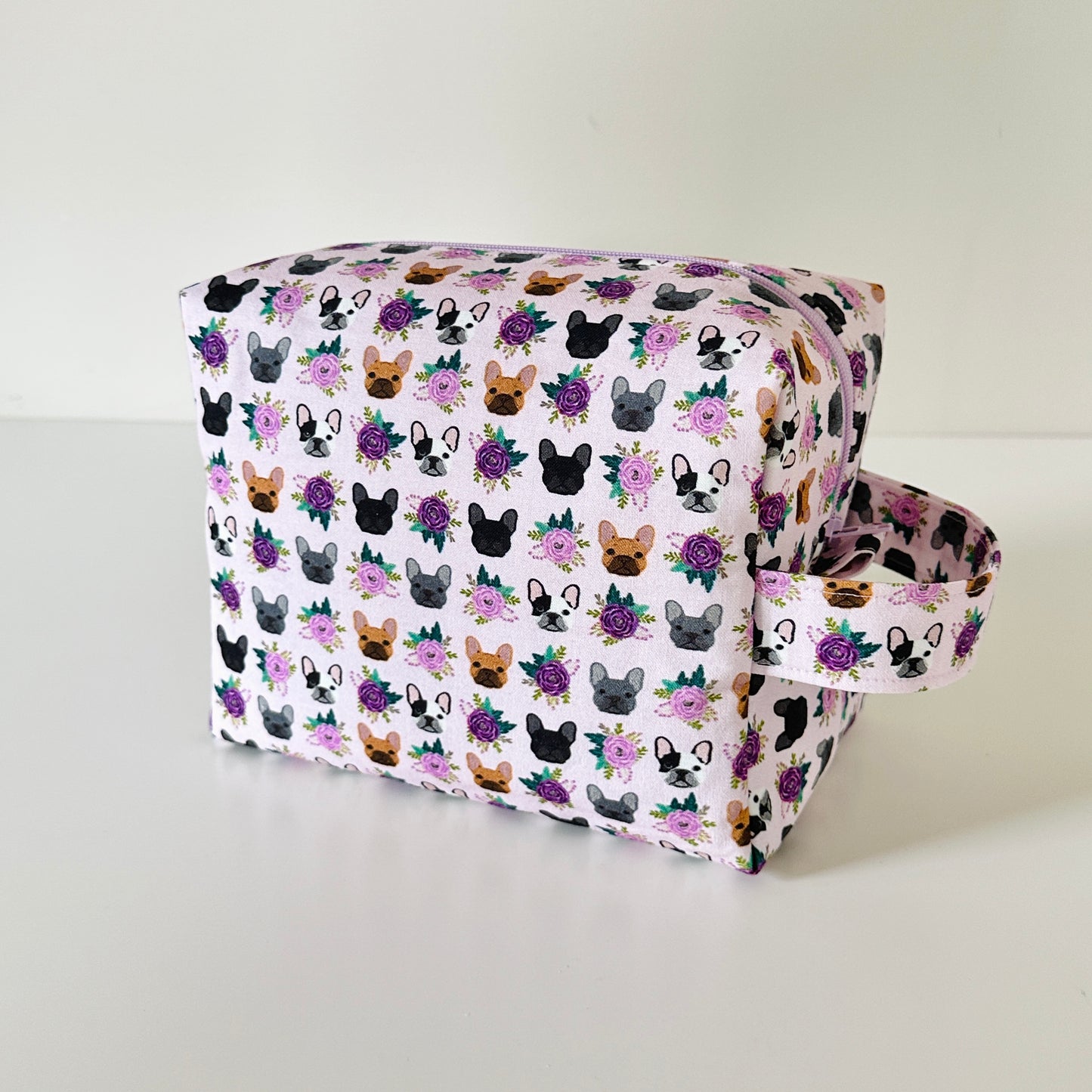 purple frenchie dog  pattern cotton makeup cosmetic bags 