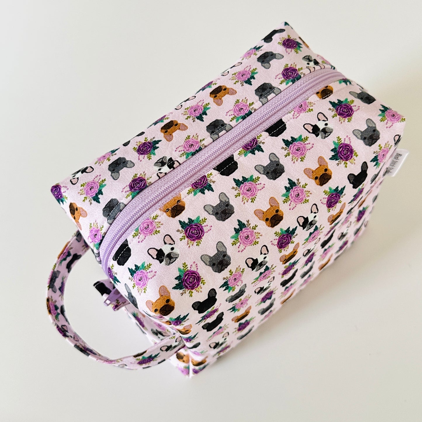 purple frenchie dog  pattern cotton makeup cosmetic bags 