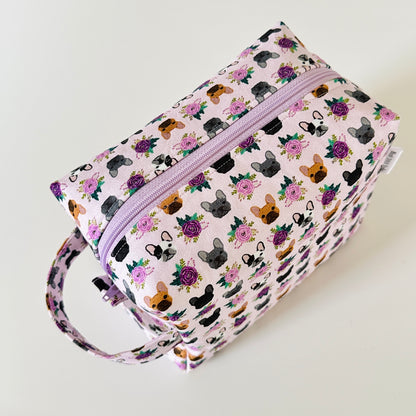 purple frenchie dog  pattern cotton makeup cosmetic bags 