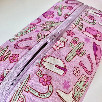 purple cowgirl patterned cotton makeup cosmetic bags 