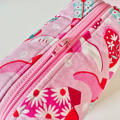 pink cowgirl patterned cotton makeup cosmetic bags 