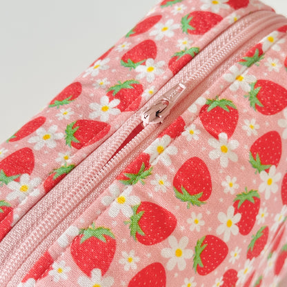 pink strawberry daisy floral patterned cotton makeup cosmetic bags 