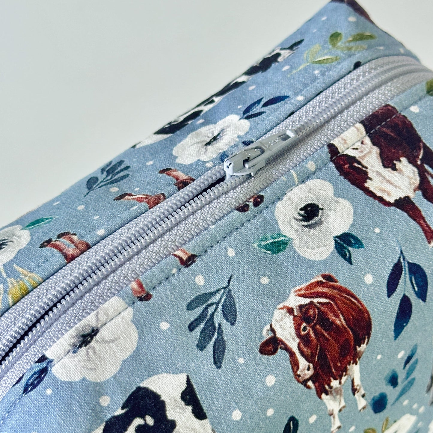 blue cow floral patterned cotton makeup cosmetic bags 