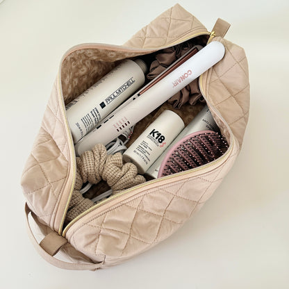 beige hair tool bag