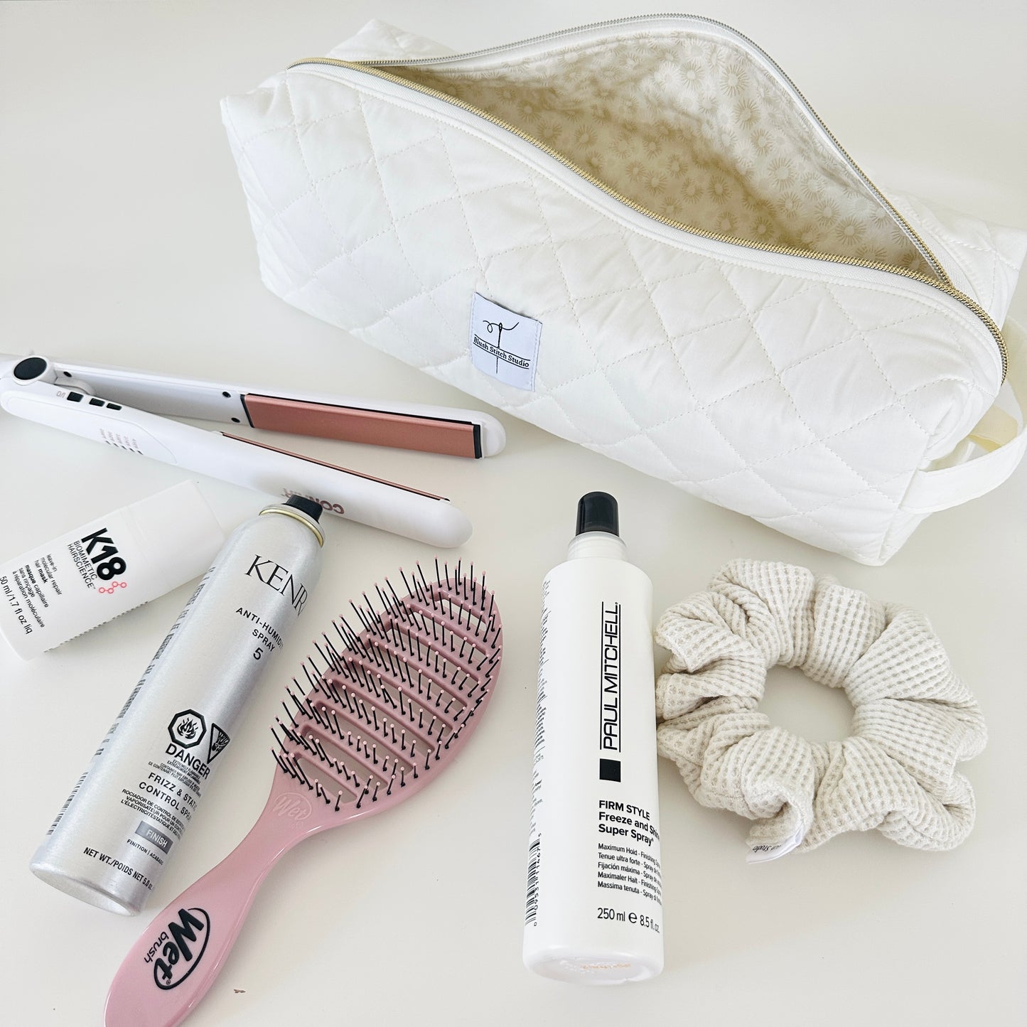 Ivory quilted hair tool bag