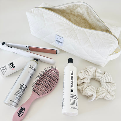 Ivory quilted hair tool bag