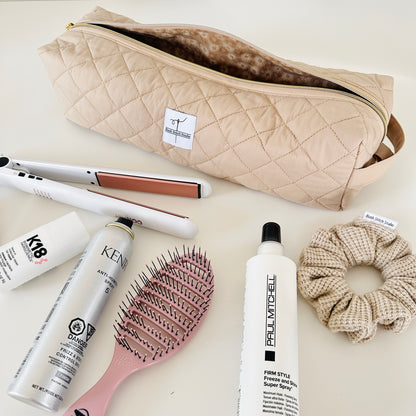 beige hair tool bag