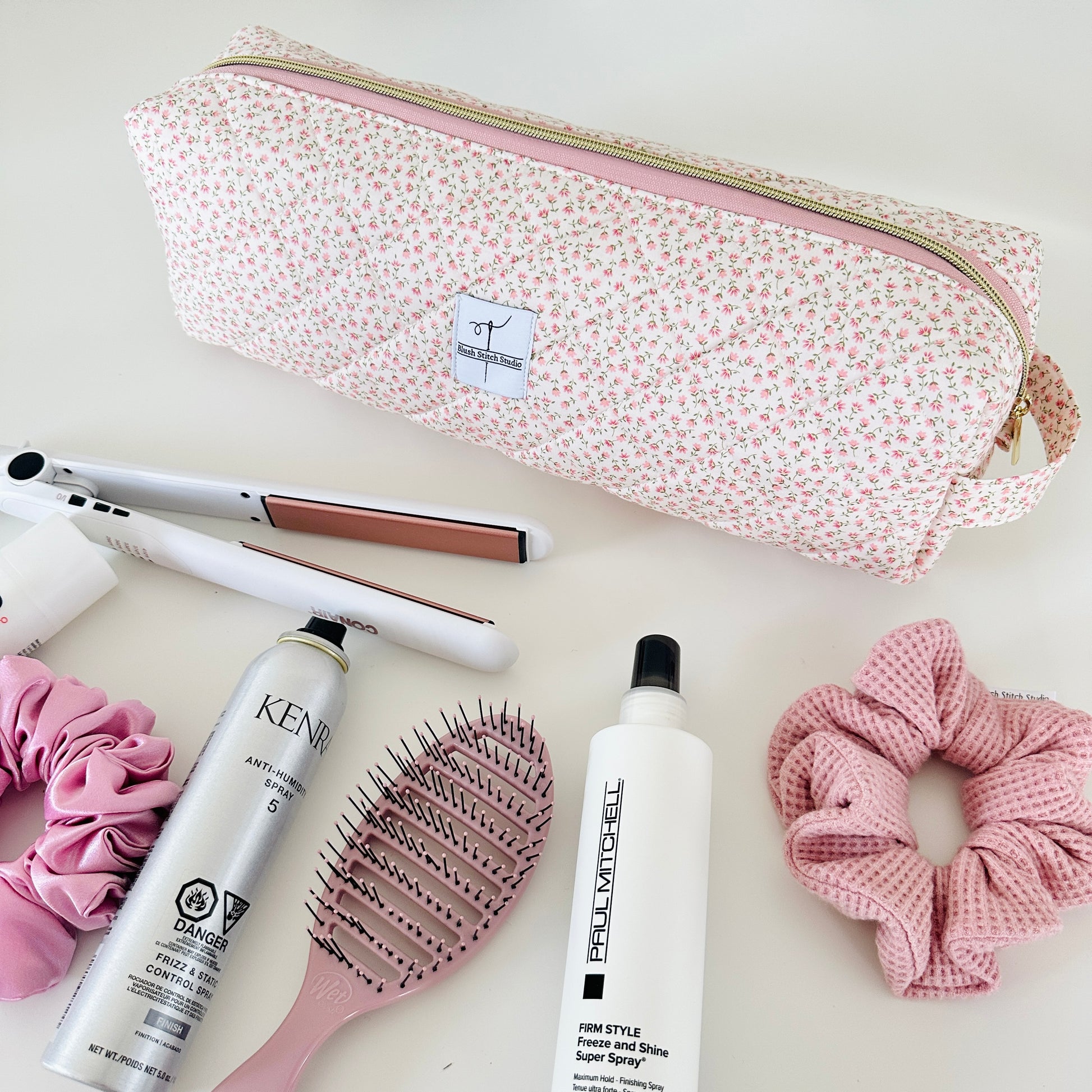 floral quilted hair tool bag