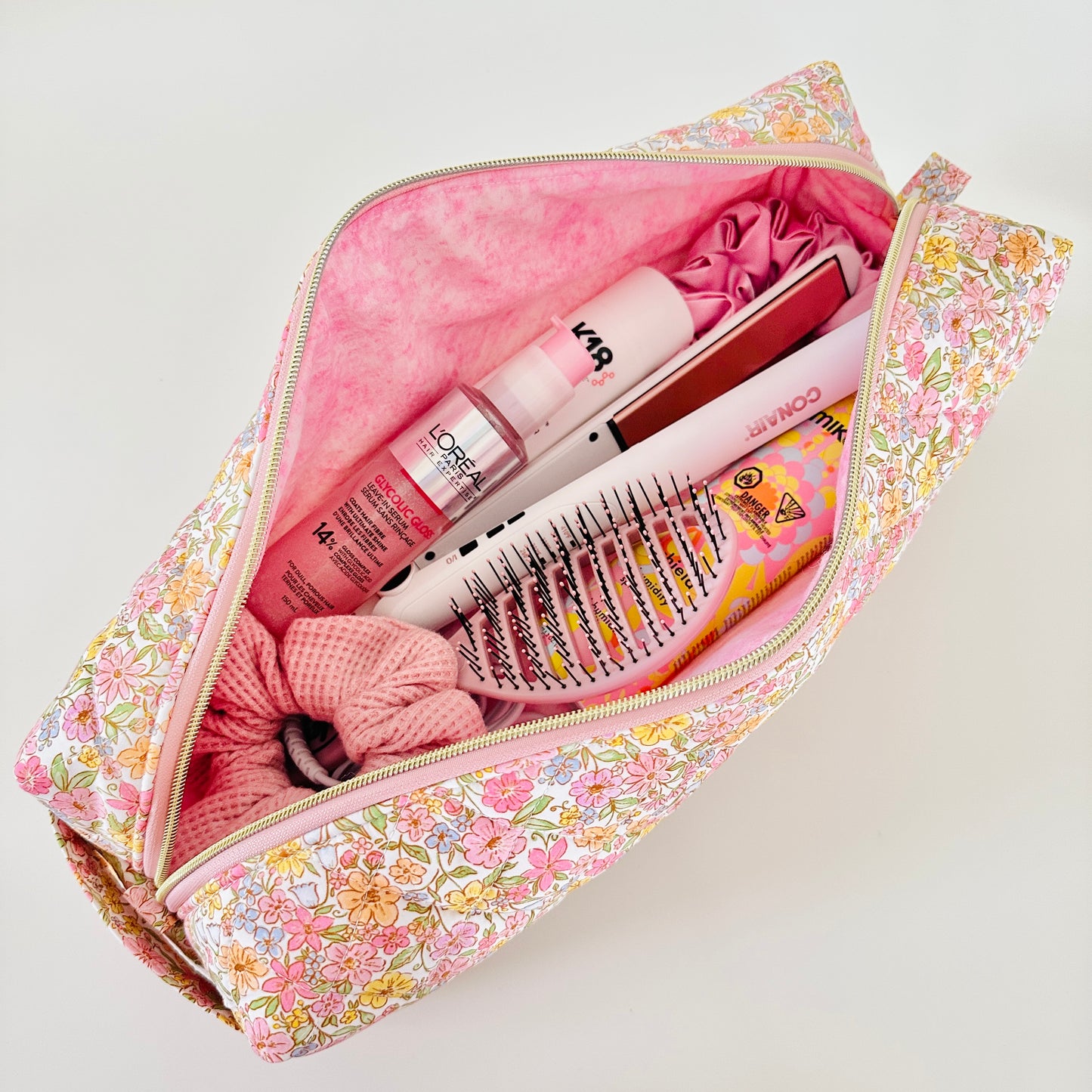 quilted rainbow floral hair tool bag
