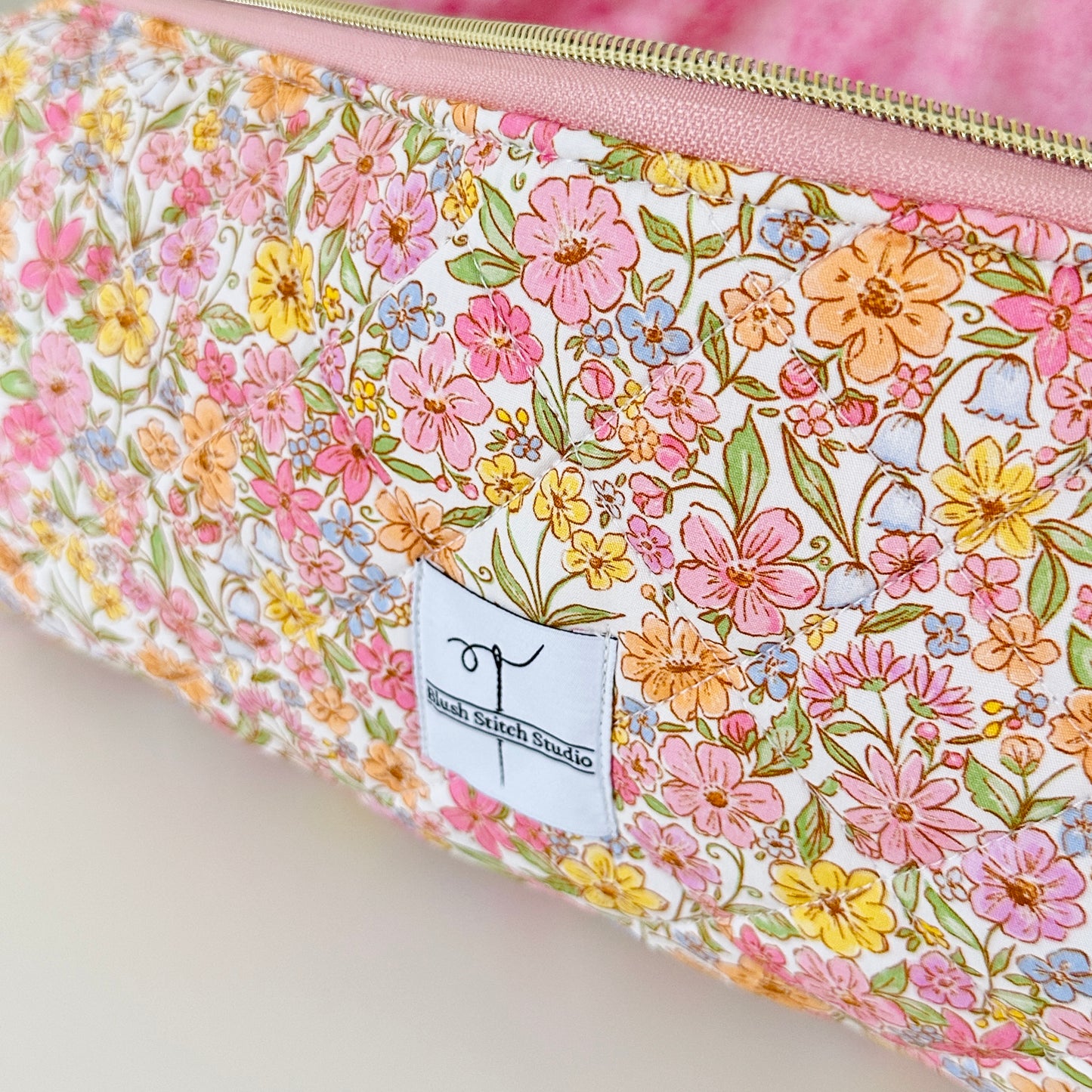 quilted rainbow floral hair tool bag