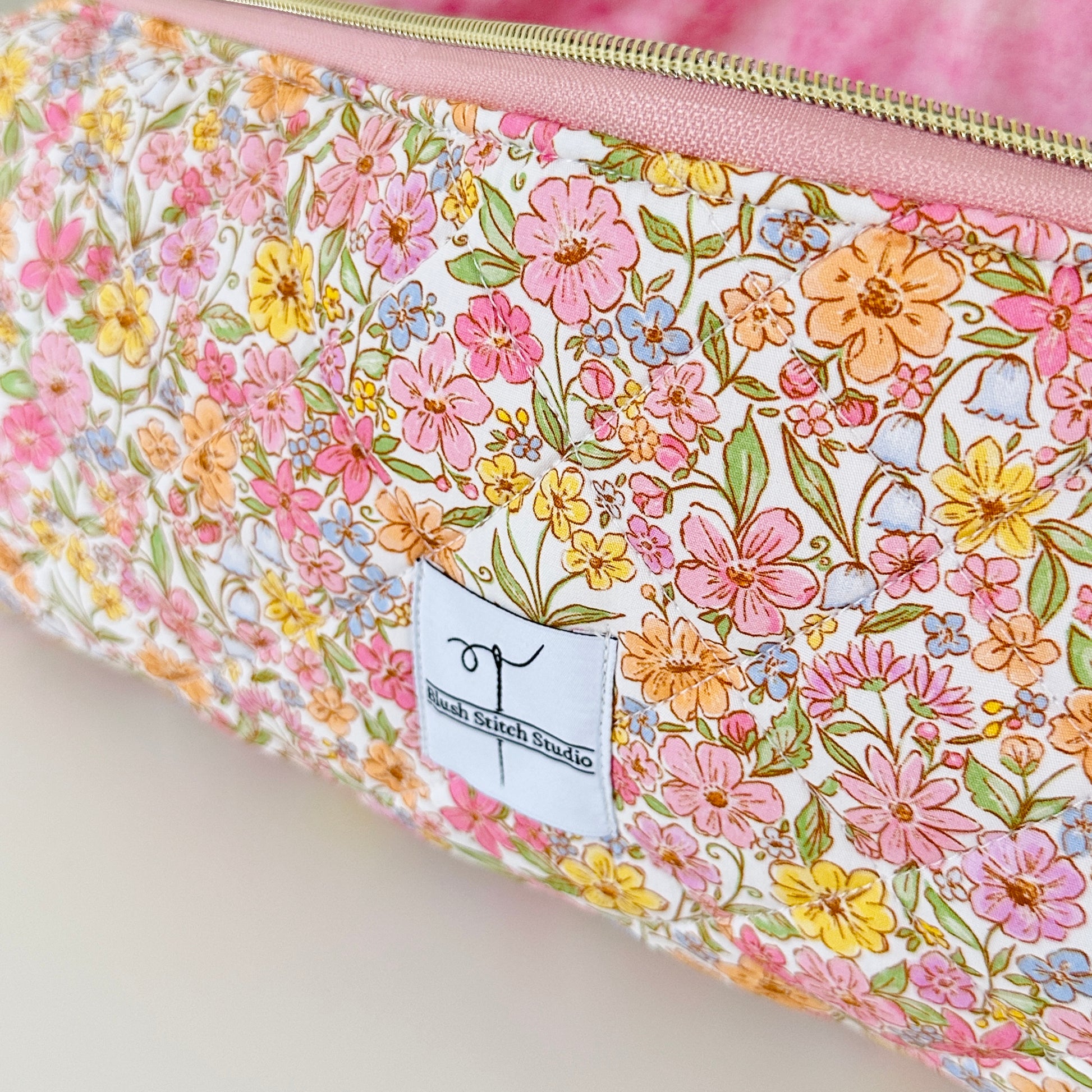 quilted rainbow floral hair tool bag