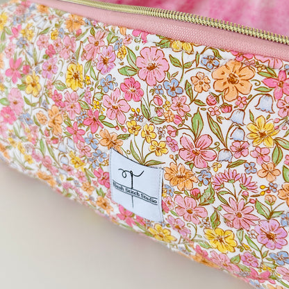 quilted rainbow floral hair tool bag