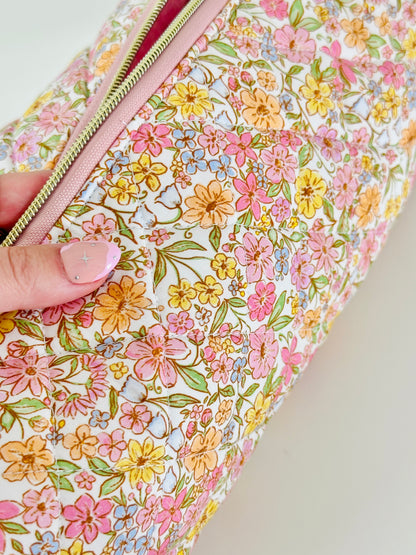 quilted rainbow floral hair tool bag