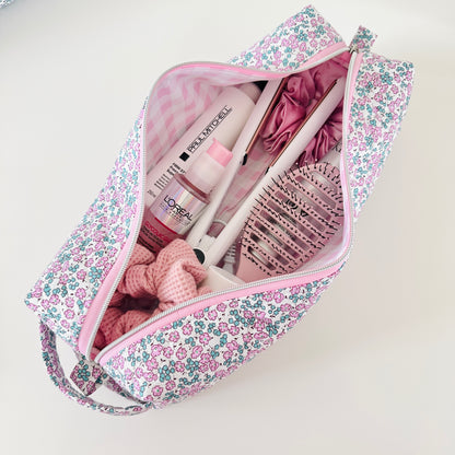 pink floral hair tool bag. 