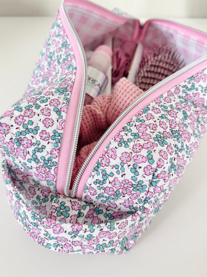pink floral hair tool bag. 