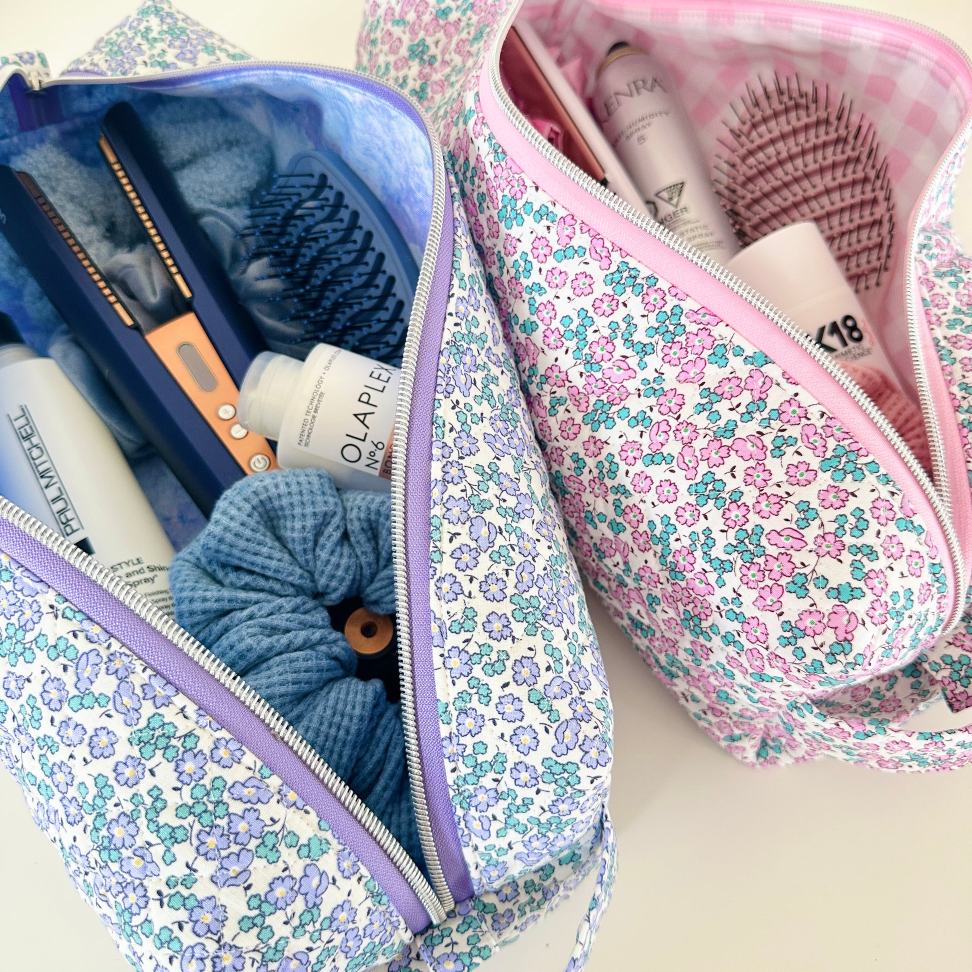 pink floral hair tool bag. 