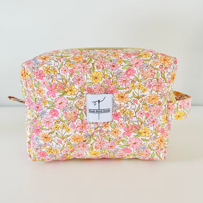 rainbow floral quilted makeup bag. made in canada