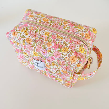 rainbow floral quilted makeup bag. made in canada