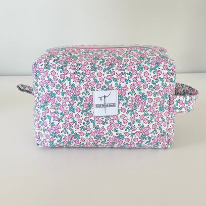 Pink Floral Quilted Makeup Bag. Made in Canada