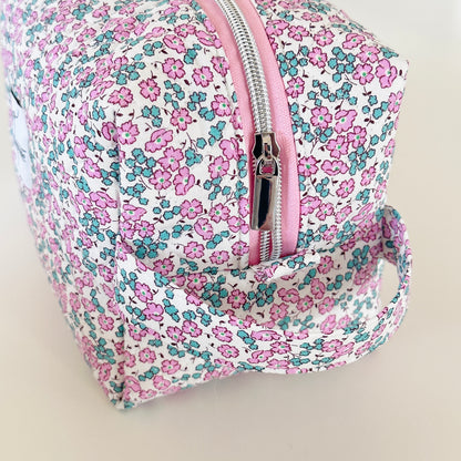 Pink Floral Quilted Makeup Bag. Made in Canada