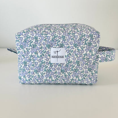 Blue Floral Quilted Makeup bag. Made in Canada
