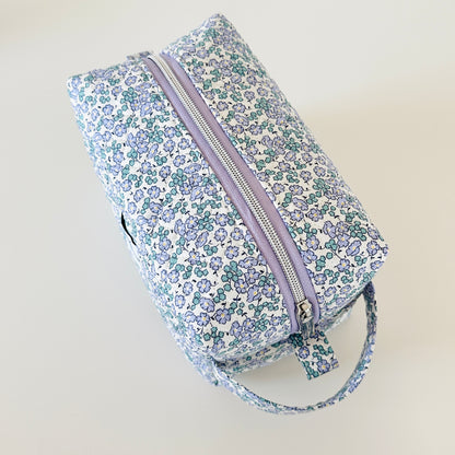Blue Floral Quilted Makeup bag. Made in Canada