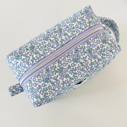 Blue Floral Quilted Makeup bag. Made in Canada