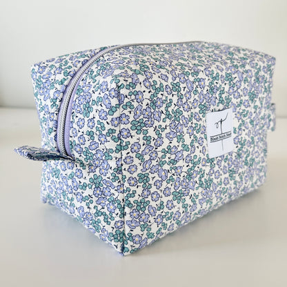 Blue Floral Quilted Makeup bag. Made in Canada