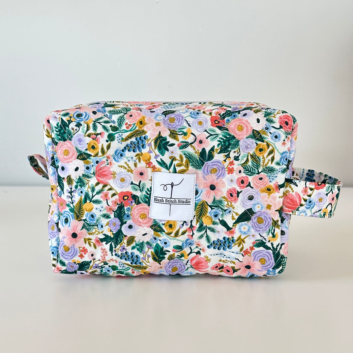 floral quilted makeup bag. made in canada