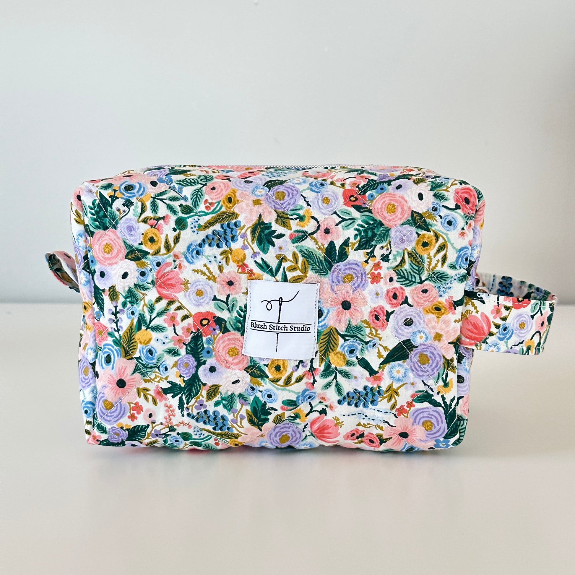 floral quilted makeup bag. made in canada