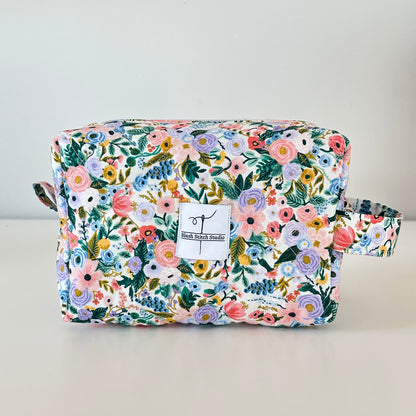 floral quilted makeup bag. made in canada