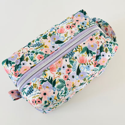 floral quilted makeup bag. made in canada