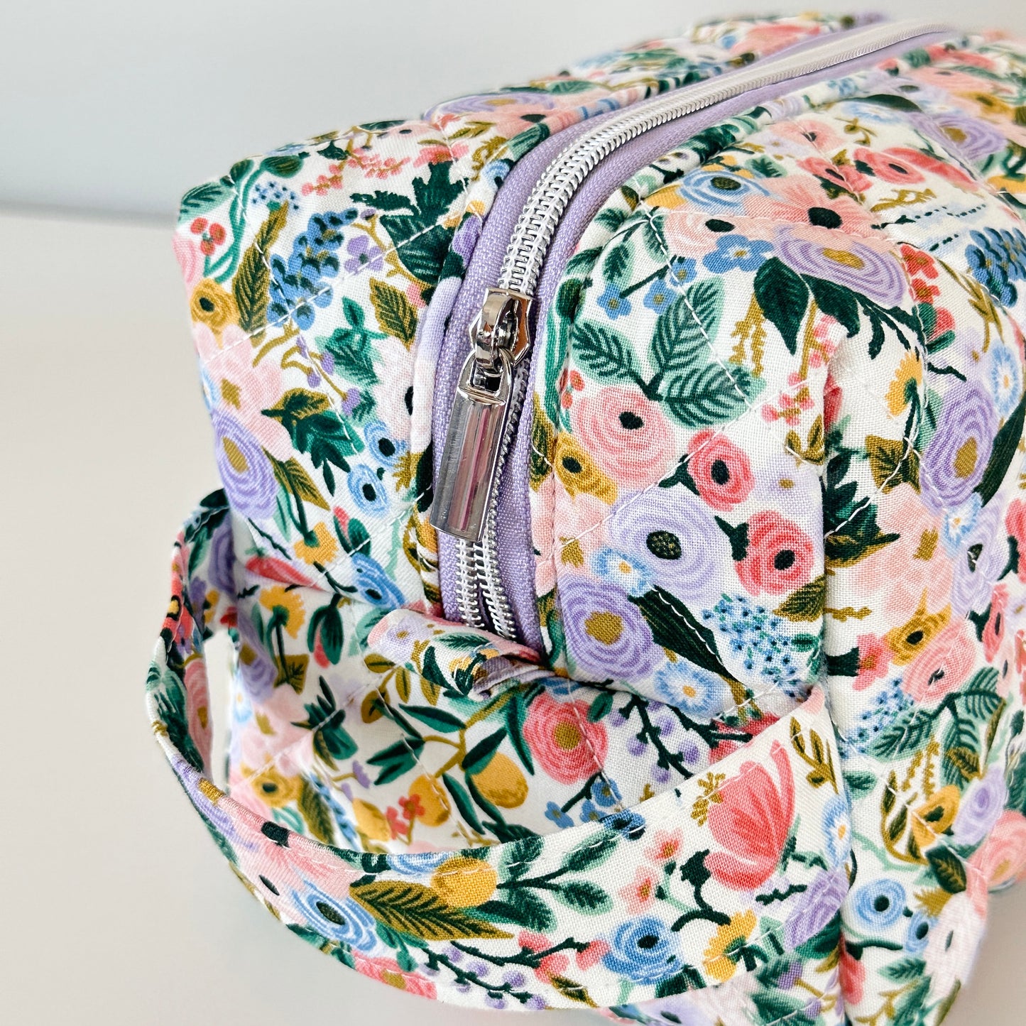 floral quilted makeup bag. made in canada
