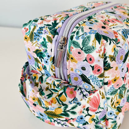 floral quilted makeup bag. made in canada