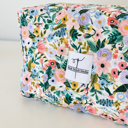 floral quilted makeup bag. made in canada