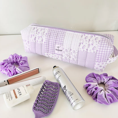 lilac patchwork quilted hair tool bag