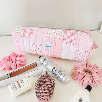 pink patchwork hair tool bag