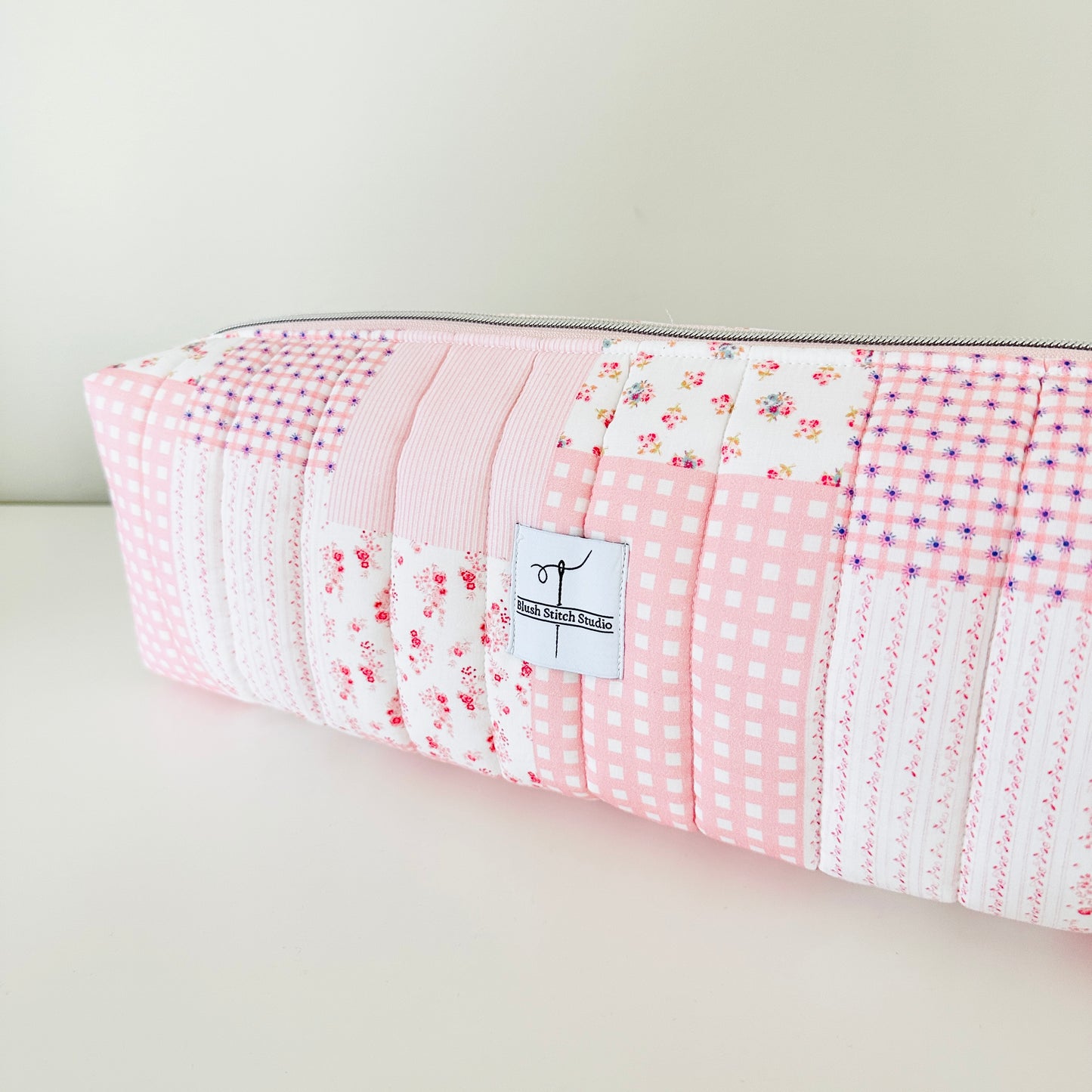 pink patchwork hair tool bag
