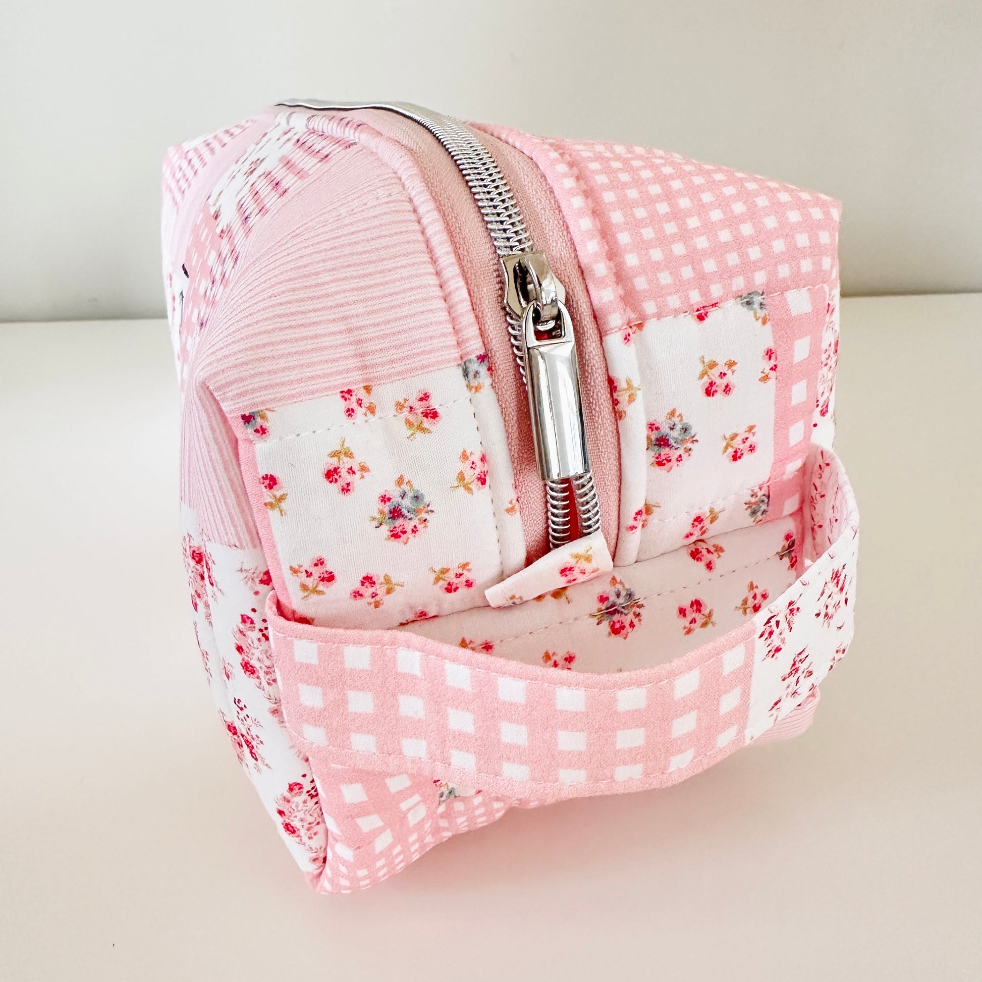 pink patchwork hair tool bag