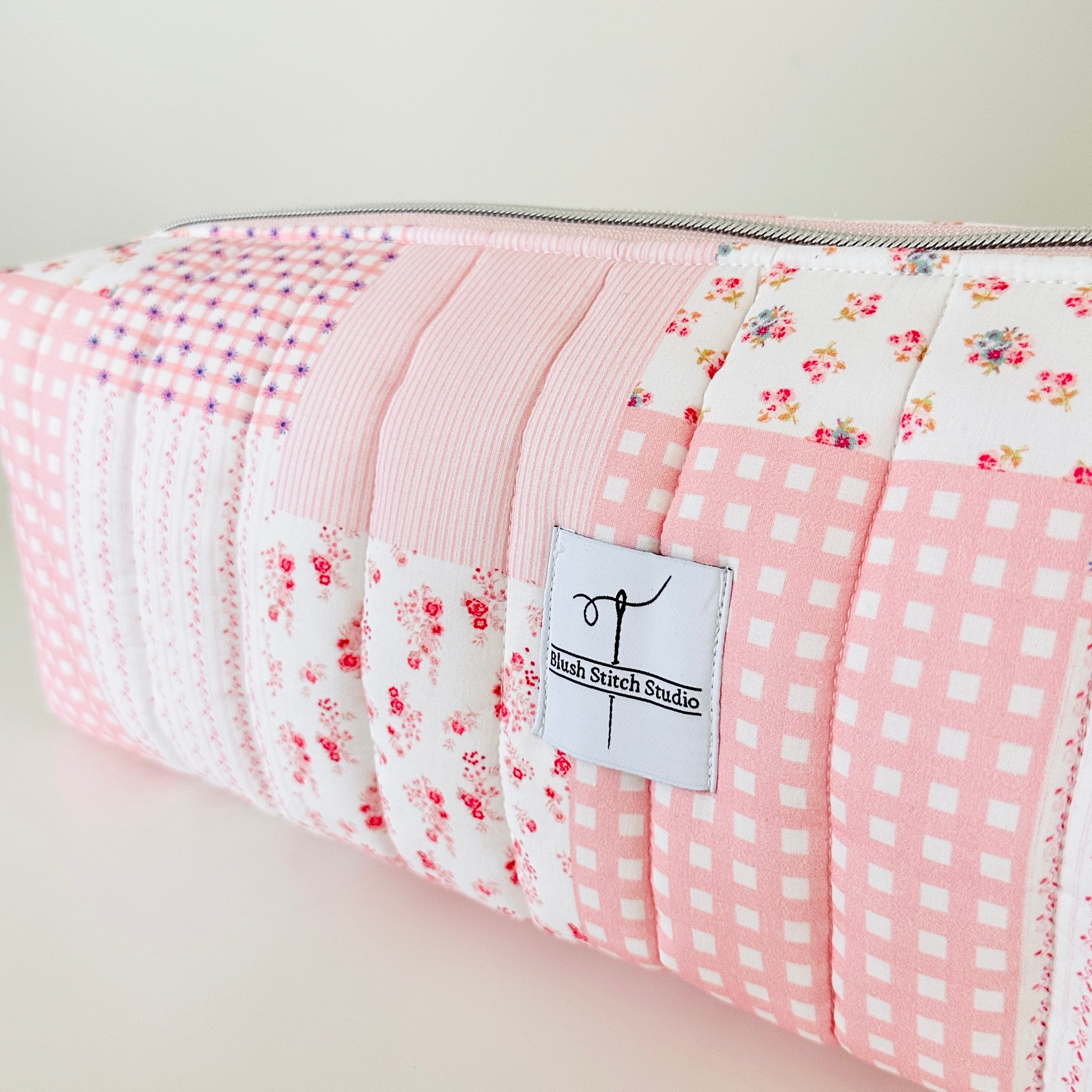 pink patchwork hair tool bag